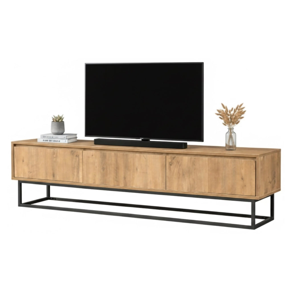 Mobile porta TV Ignazia, Credenza da soggiorno, Armadio basso per TV, Base parete attrezzata, 180x40h50 cm, Quercia e Nero
