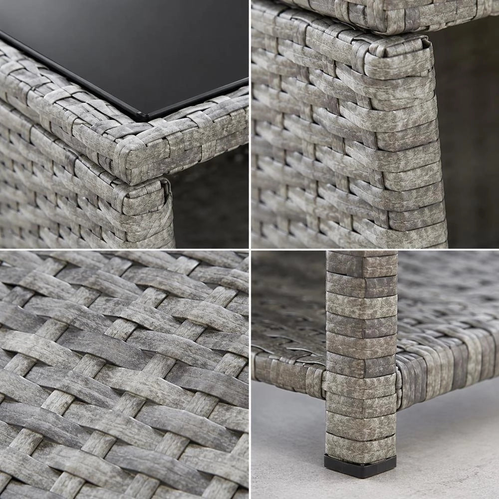 Coffee Table Grey 45x45x40 Cm Poly Rattan And Glass