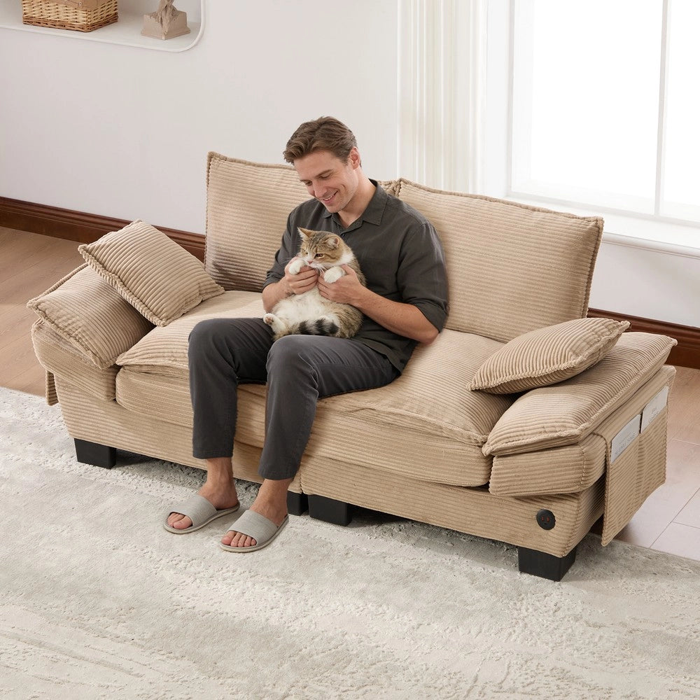 Divano Modulare 2 Posti con Braccioli ¨C Xylo ¨C Tessuto, Beige/Khaki