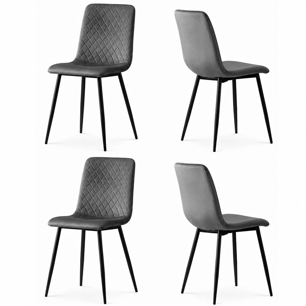 Set 4 Sedie Grigio con Rivestimento in Velluto e Piedi Neri Seduta Ergonomica
