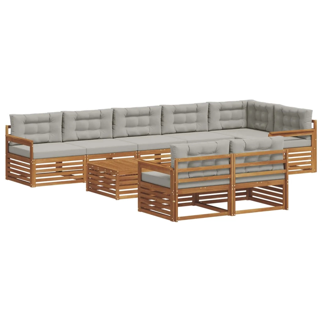 Set di divani da esterno 9 pcs Grigio Naturale e Chiaro