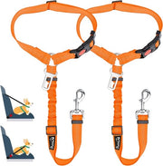 Racchetta per cani per l'auto, 2-in-1 supporto per la testa, cintura di sicurezza per cani con gancio universale, striscia riflettente elastica regolabile per l'appoggio della cintura di sicurezza alla testa.