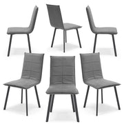 Set 6 sedie Imbottite MARILU', Base quadra in metallo, ideale per sala da pranzo, soggiorno, ufficio, sale d'attesa, tessuto trapuntato a rettangoli colore Grigio, Design moderno