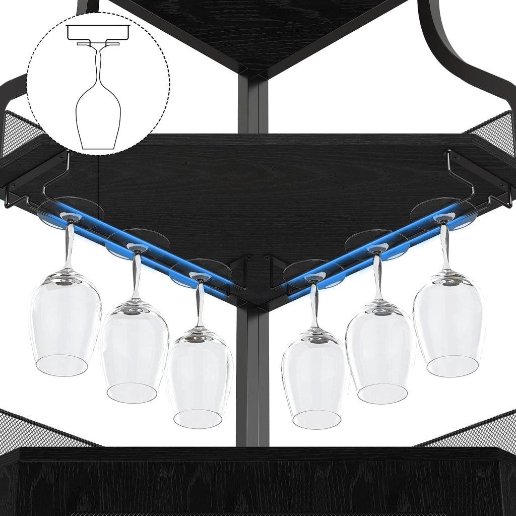 Mobile Bar Angolare Portabottiglie Nero in Metallo e MDF, 154cm