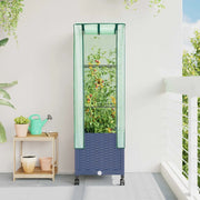 Vaso da Giardino con Copertura per Serra e Ruote Blu Grigio PP 3422931