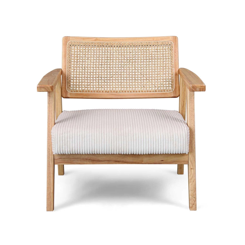 Artena - Poltrona in legno massello di Parawood con innesti in polyrattan e seduta in velluto a coste