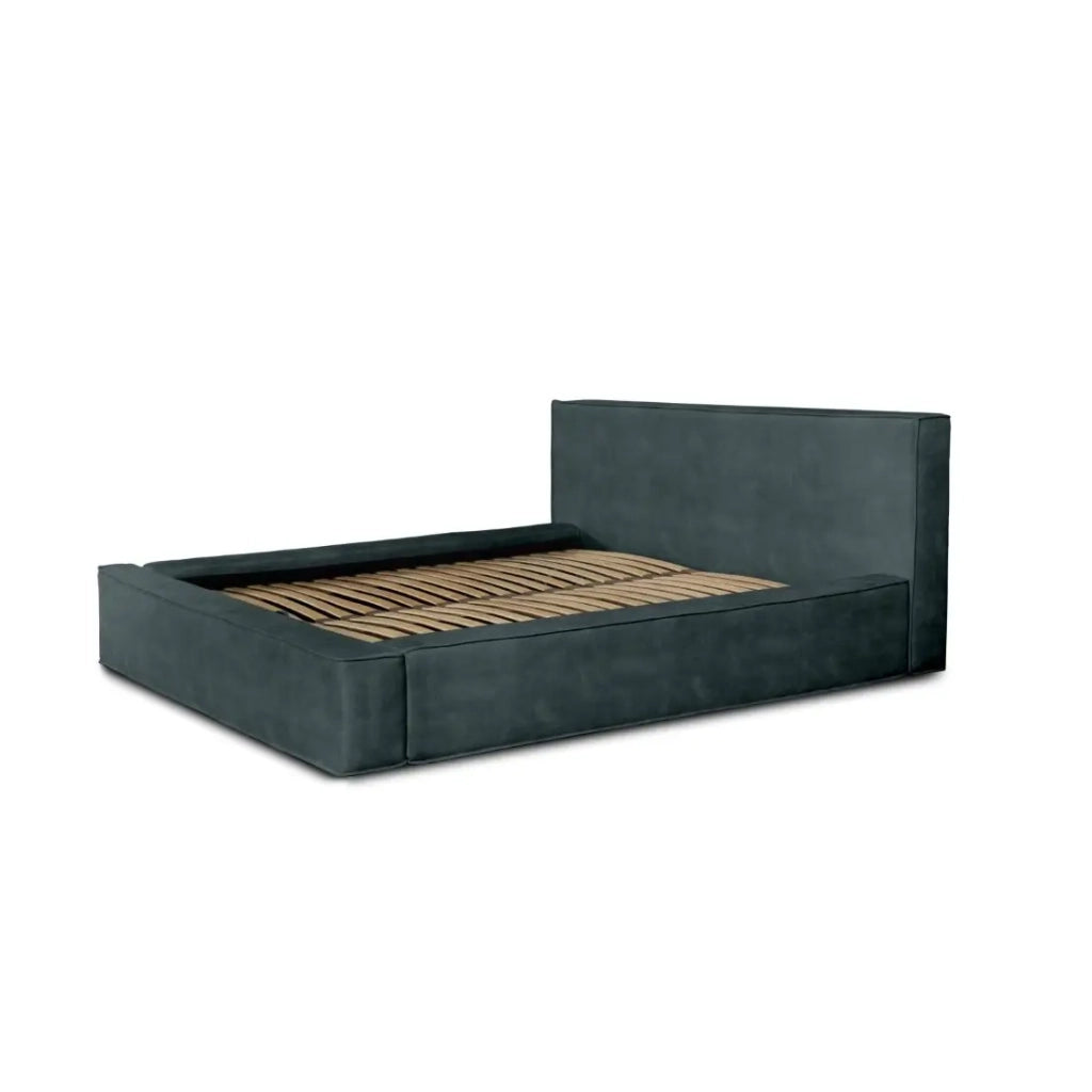 Lit coffre VELORA – Verde smeraldo – 160x200 cm – Tessuto velluto morbido – Rete sollevabile – Contenitore integrato