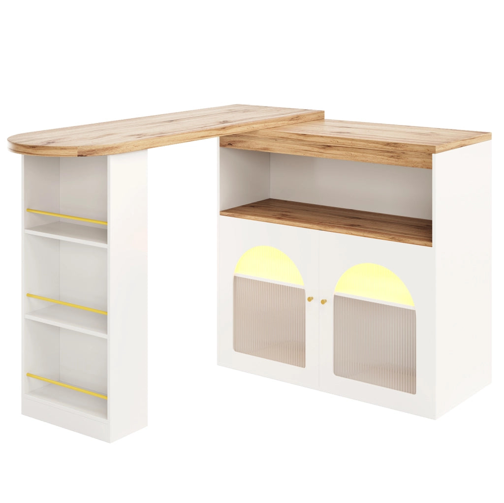 Tavolo bar 138-193x39x105 cm girevole e allungabile con contenitore e luce LED bianco