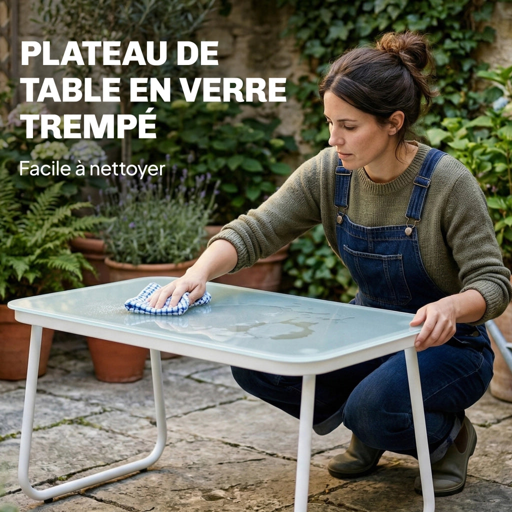 Set Giardino 4 Pezzi con Divano 2 Posti, 2 Poltrone e Tavolo ¨C Minimal ¨C Tessuto, Acciaio, Vetro, 112x73x74 cm, Kaki