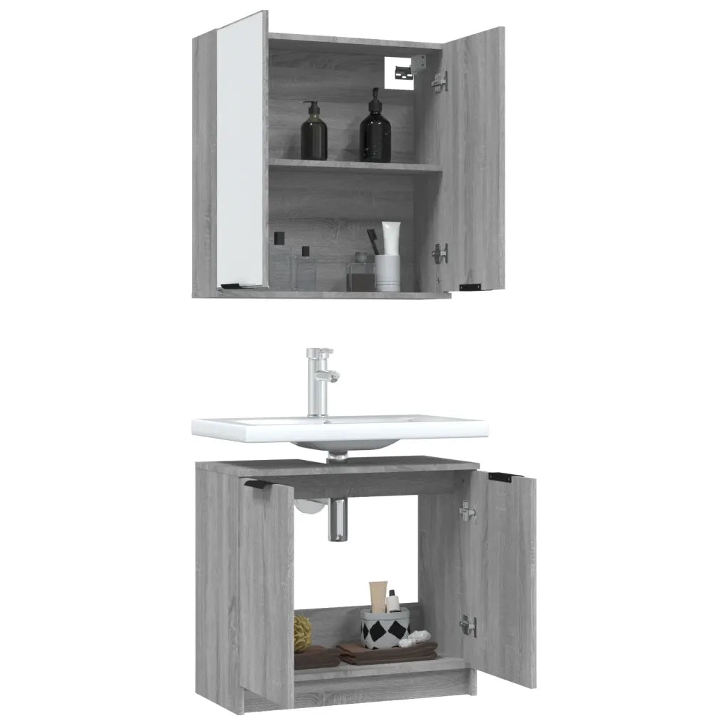 Set Mobili da Bagno 2 pz Grigio Sonoma in Legno Multistrato 3115866