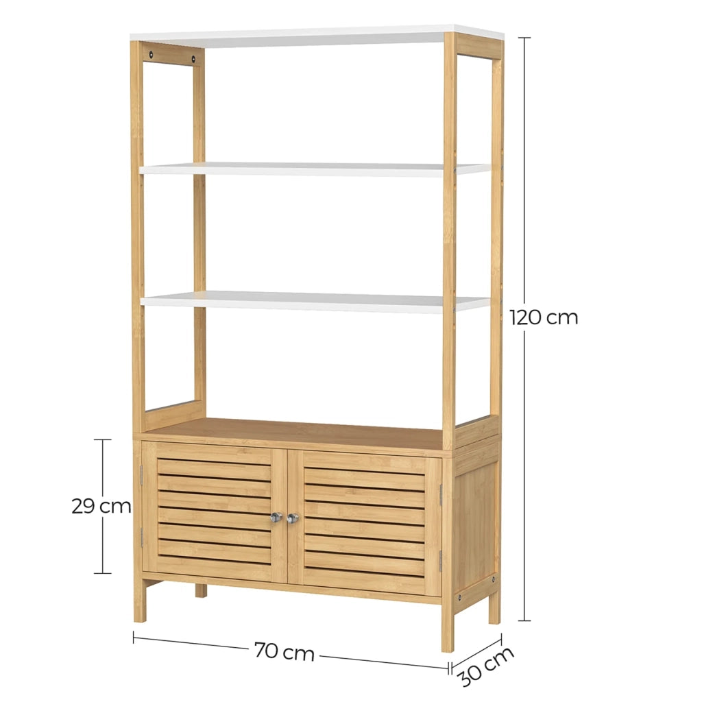 Mobiletto da bagno mobile contenitore alto con 3 ripiani e 1 mobiletto a due ante in bambù 70 x 30 x 120 cm beige 12_0006466
