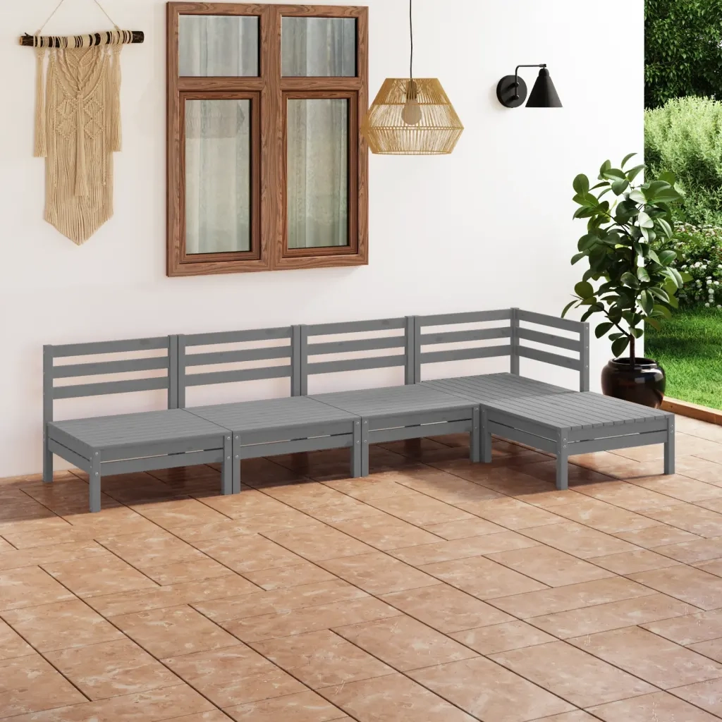 Set Salotto da Giardino 5 pz | Set di Mobili da Esterno in Legno Massello di Pino Grigio