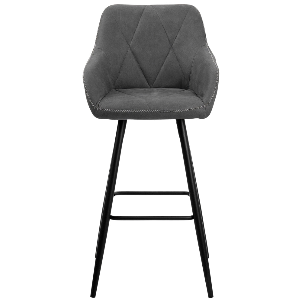 Set di 2 sgabelli da bar rivestiti in tessuto grigio con braccioli schienale trapuntato gambe in metallo Nero
