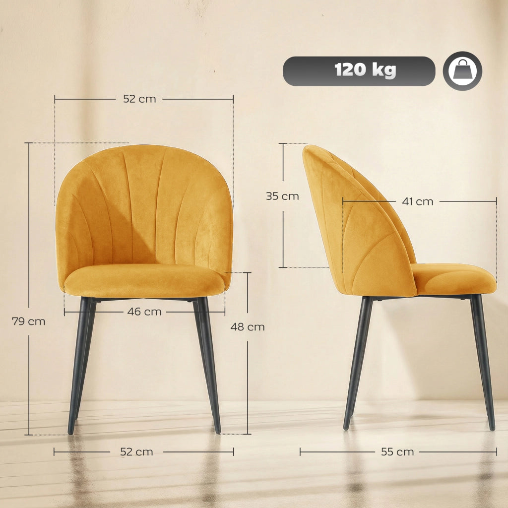 Set 2 Sedie da Pranzo Imbottite con Schienale in Velluto ¨C Minimal ¨C 52x55x79 cm Giallo