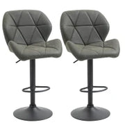 Set 2 Sgabelli da Bar con Altezza Regolabile, Base in Metallo e Seduta in Finta Pelle, Sgabelli con Schienale e Poggiapiedi, 51.5x57.5x93-114.5 cm, Verde Militare
