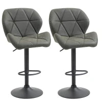 Set 2 Sgabelli da Bar con Altezza Regolabile, Base in Metallo e Seduta in Finta Pelle, Sgabelli con Schienale e Poggiapiedi, 51.5x57.5x93-114.5 cm, Verde Militare