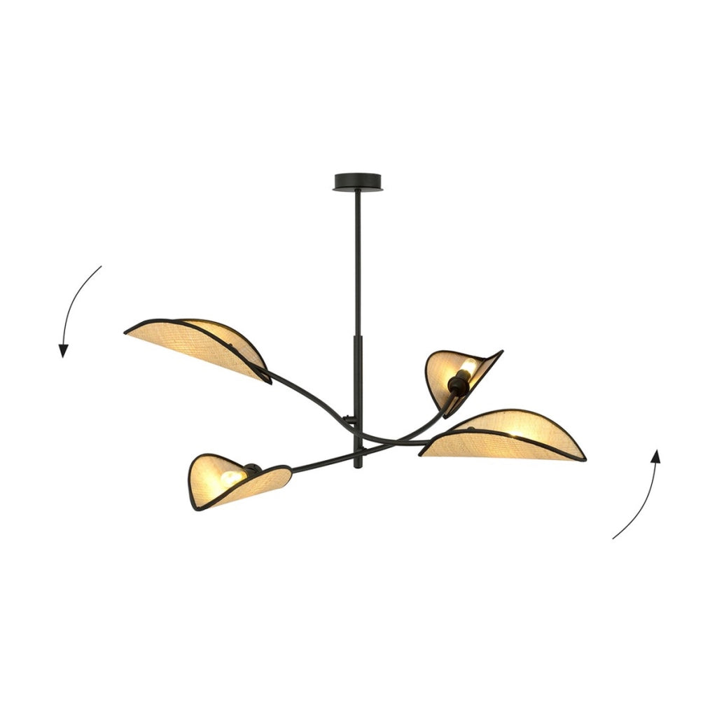 Lampada a sospensione Lotus in acciaio nero e rattan