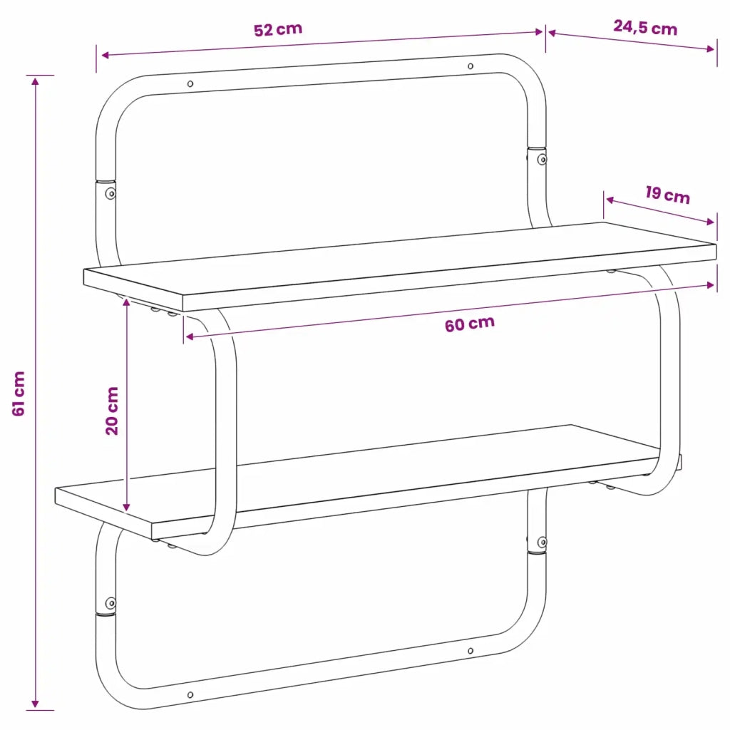 Mensola a muro a 2 ripiani Sonoma grigio 60 x 24,5 x 61 cm 8006106