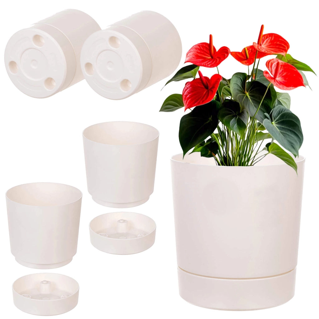 Vaso da fiori KADAX con coprivaso e sottovaso, rotondo, 20 cm, set da 2
