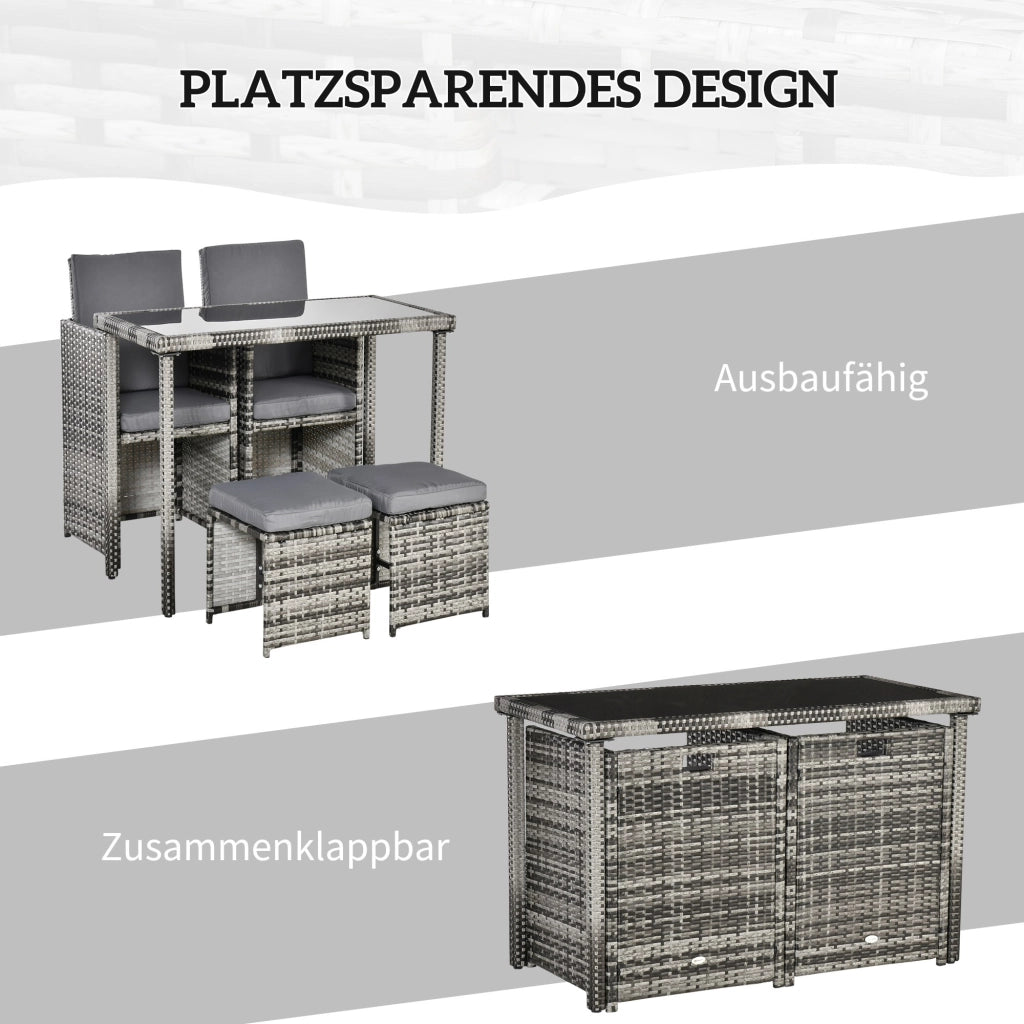 Set da salotto in polyrattan per 4 persone, set da pranzo da giardino con cuscini, grigio, resistente alle intemperie ed elegante per giardino e