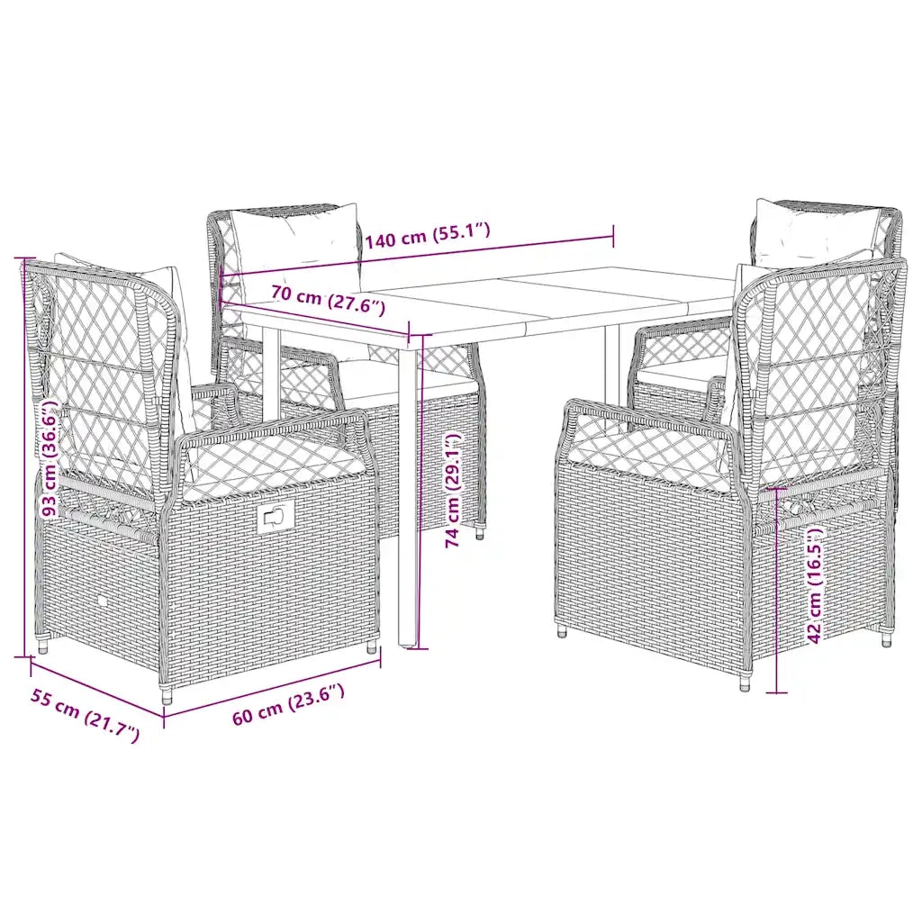 vidaXL Set da Pranzo da Giardino 5 pz con Cuscini in Polyrattan Grigio