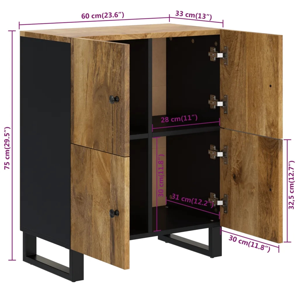 Credenza con 4 Ante-Buffet-Armadio da cucina 60x33x75 cm in Legno Massello di Mango