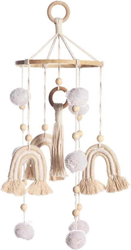 Mobili per bambini con pompom in stile regalo, per letto a sospensione per bambini, colore beige