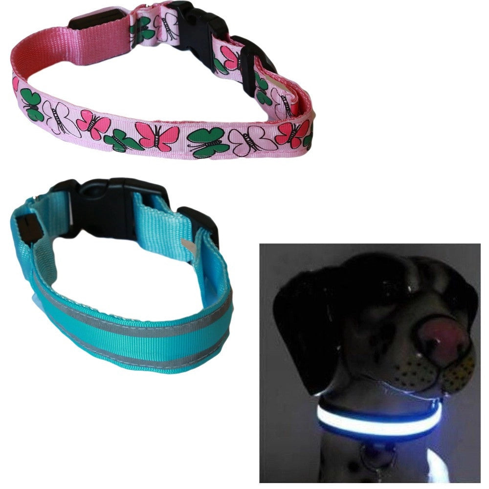 Trade Shop - Collare Per Cane Cani A Led Luminoso Sicurezza Led Notturno Clip Fantasia Tg.m -