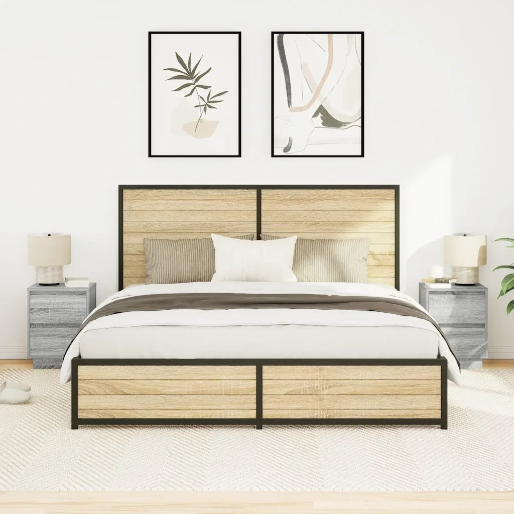 Comodini con Luci a LED 2 pz-Set di 2 Tavolino da notte Grigio Sonoma 38x34x50 cm 871603
