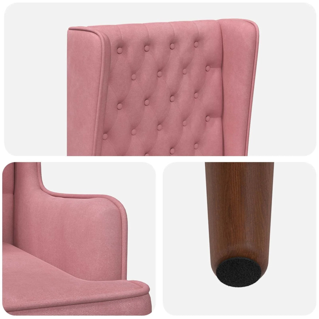 Sedia a schienale alto trapuntata a bottoni Rosa Velluto 42042495