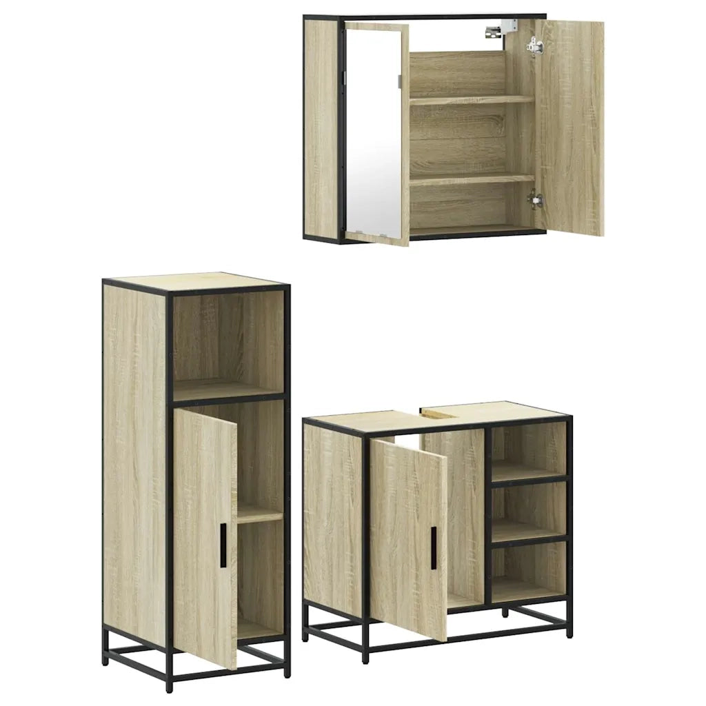 Set Mobili da Bagno 3 pz Rovere Sonoma in Legno Multistrato