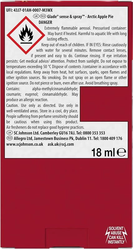 DEODORANTE PER AMBIENTE GLADE SENSE E SPRAY CON RICARICA 18 ML MELA E CANNELLA