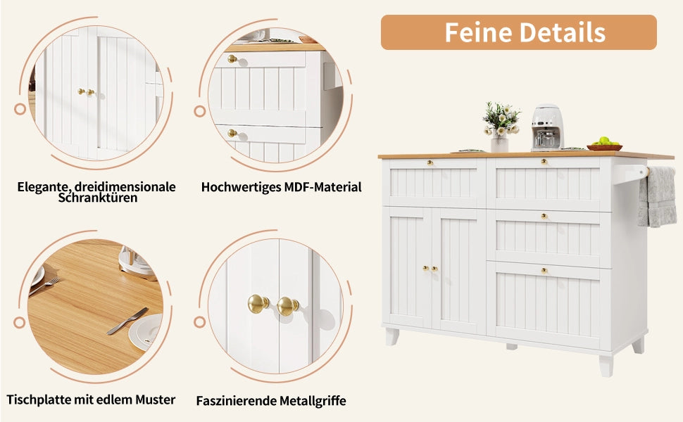 Tavolo da Pranzo con Buffet Allungabile e Contenitore ¨C MINIMAL ¨C Bianco, Effetto Legno