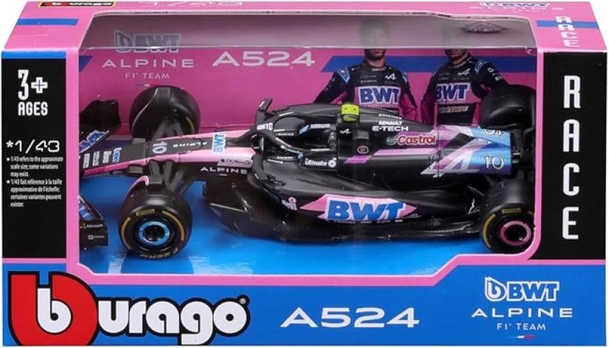 BWT Alpine A524#10 Gasly-1:43, Colore Rosa,Nero,Azzurro,Bburago,Eta 3+