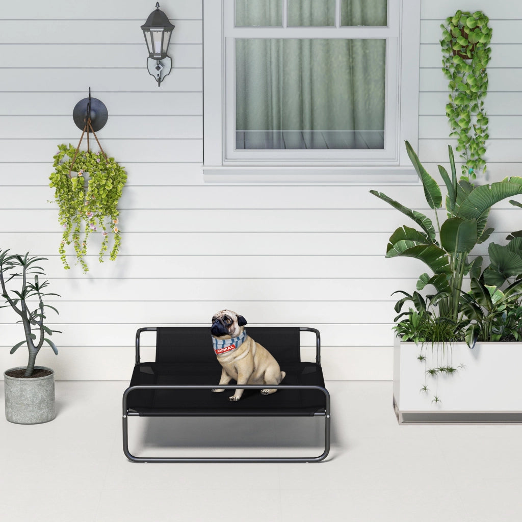 Lettino Brandina per Cani Piccoli e Medi 91x69x29 cm Rialzato con Poggiatesta da Esterno in Tessuto a Rete Nero