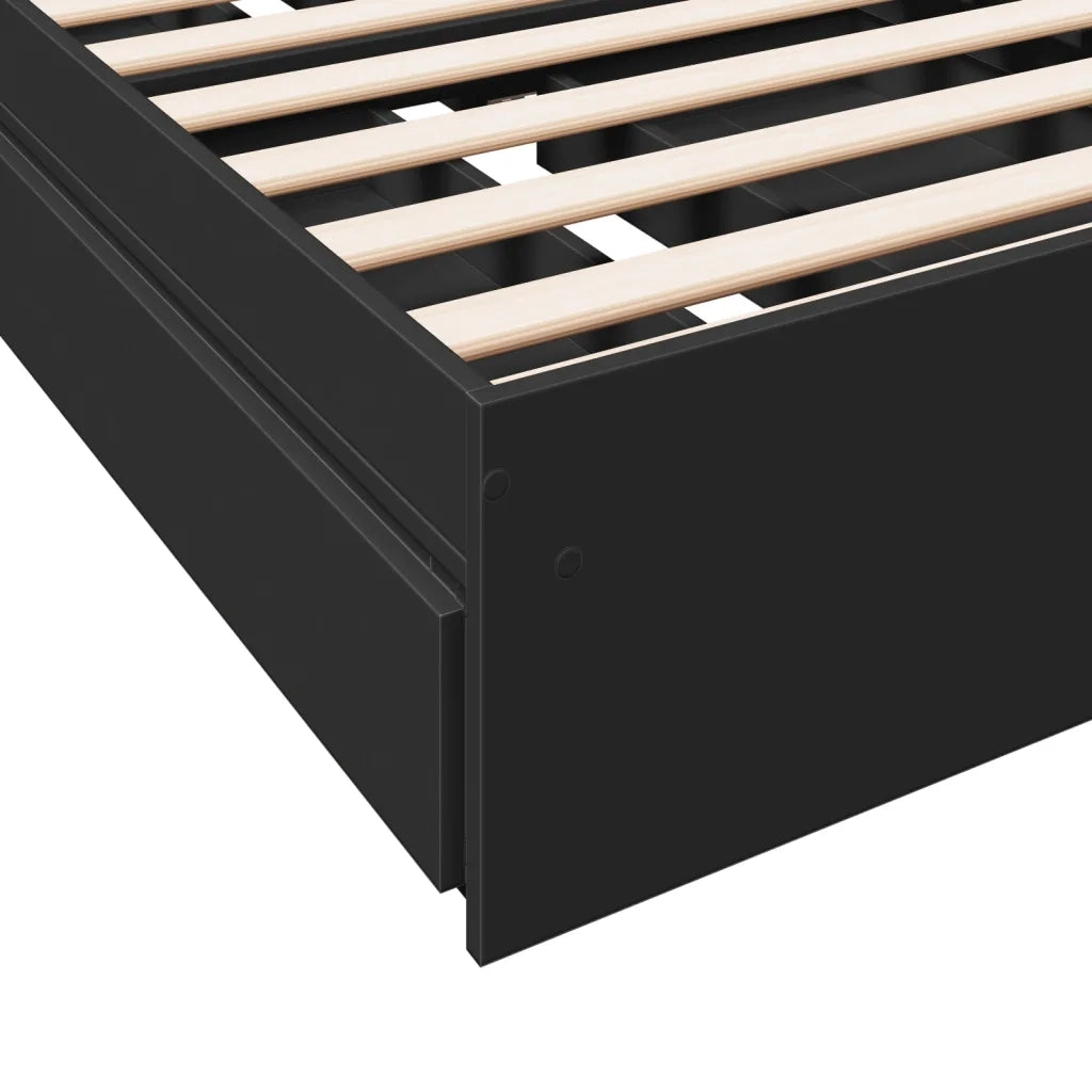 Letto singolo | Letto per adulti | Giroletto con Cassetti Nero 90x190 cm in Legno Multistrato