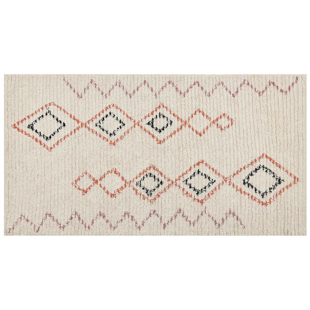Tappeto beige in cotone 80 x 150 cm rettangolare motivo geometrico soggiorno camera da letto
