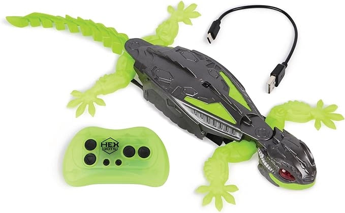 HEX BOTS Geco Interattivo, Giocattolo Radiocomandato, Ricaricabile con Cavetto USB, si Arrampica sulle Pareti e Corre su