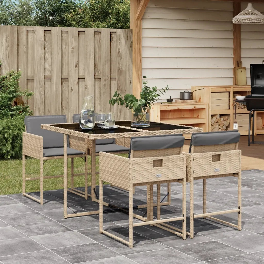 Set Pranzo da Giardino 5 pz | Set Salotto da Giardino con Cuscini Beige Misto Polyrattan