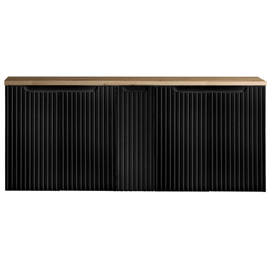 Mobile Sottolavabo Doppio NEWPORT da Parete con 5 Ante e Ripiano 140x60x40 cm - Nero/Effetto Rovere [en.casa]