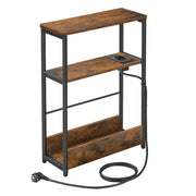 Tavolino sottile con multipresa comodino a 3 ripiani tavolino per piccoli spazi portariviste soggiorno camera da letto ufficio tavolini marroni 12_0007557