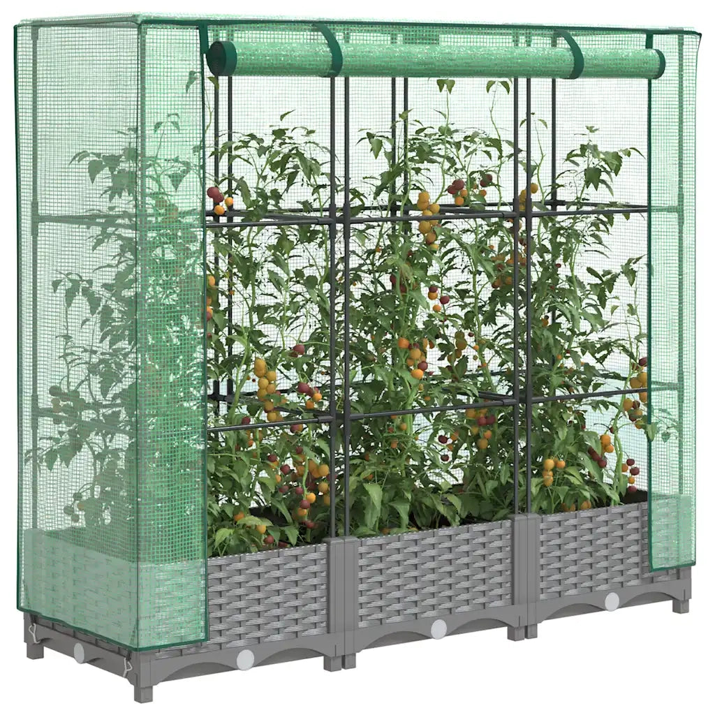Fioriere | Cassetta per fiori | Letto Rialzato con Copertura Serra Effetto Rattan 120x40x123 cm