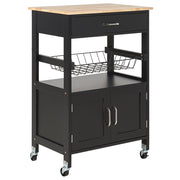 Carrello da cucina nero e legno chiaro con cassetto e armadietto