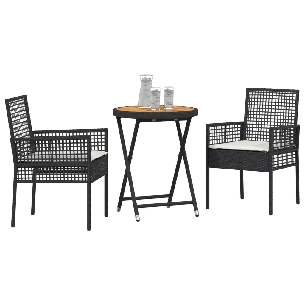 Set Bistro da Giardino in 3 Pezzi con Cuscini - Rattan Nero