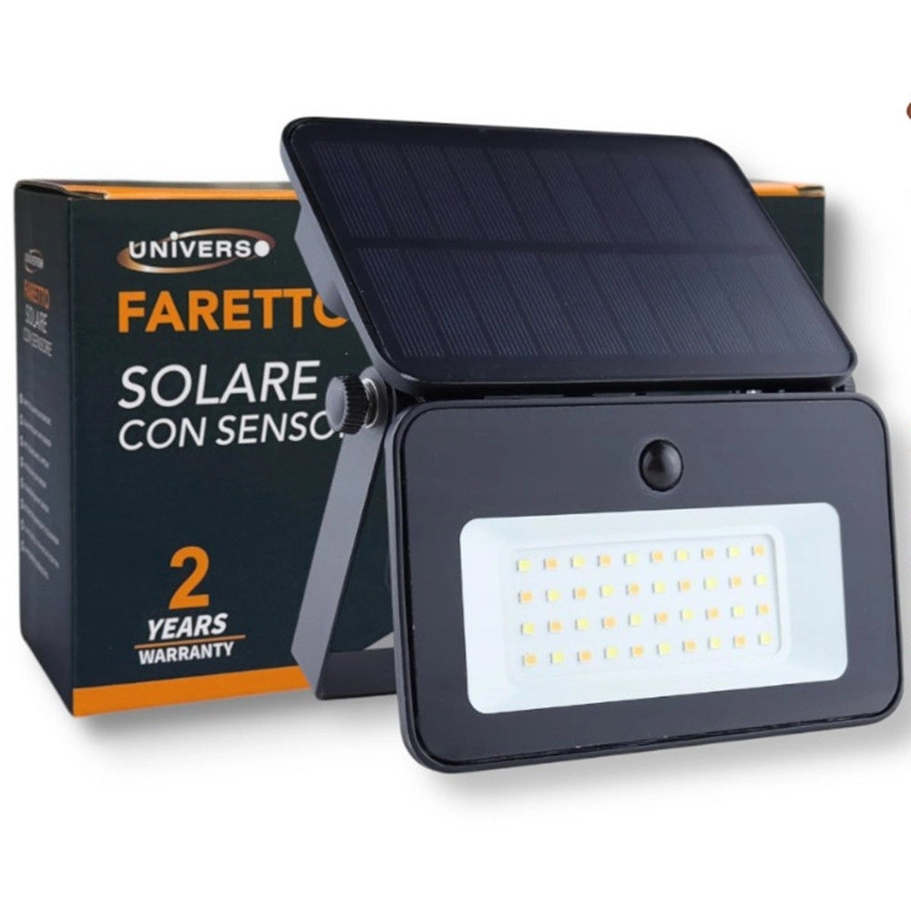Trade Shop - Lampada Applique Proiettore Led Muro Con Pannello Solare Sensore Pir Esterno Ip65 Tk13-50f -