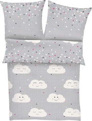 Set di lenzuola per bambini 100x135 cm - 100% cotone, chiusura a zip pratica e lavabile in macchina, set di lenzuola per bambini 2 pezzi grigio nuvole e stelle