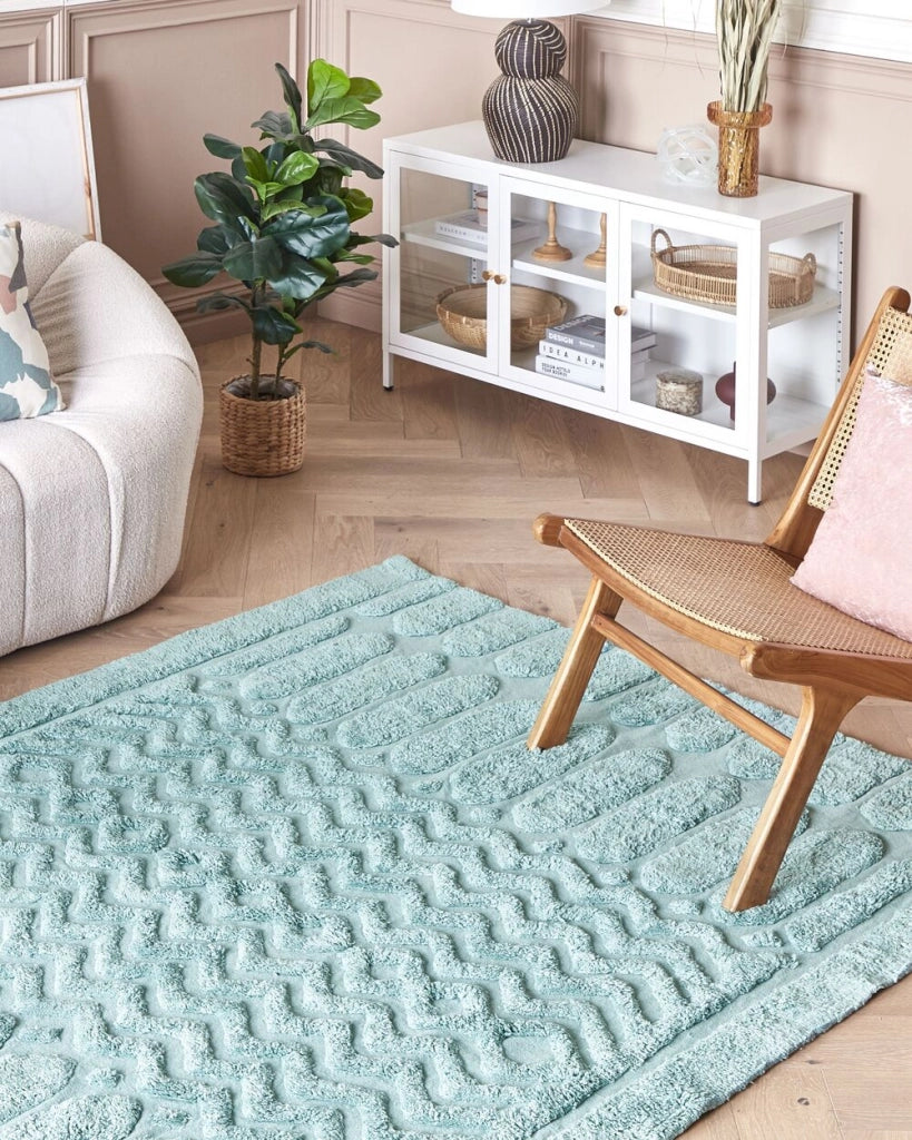 Tappeto in morbido cotone verde menta 160 x 230 cm con motivo geometrico camera da letto soggiorno