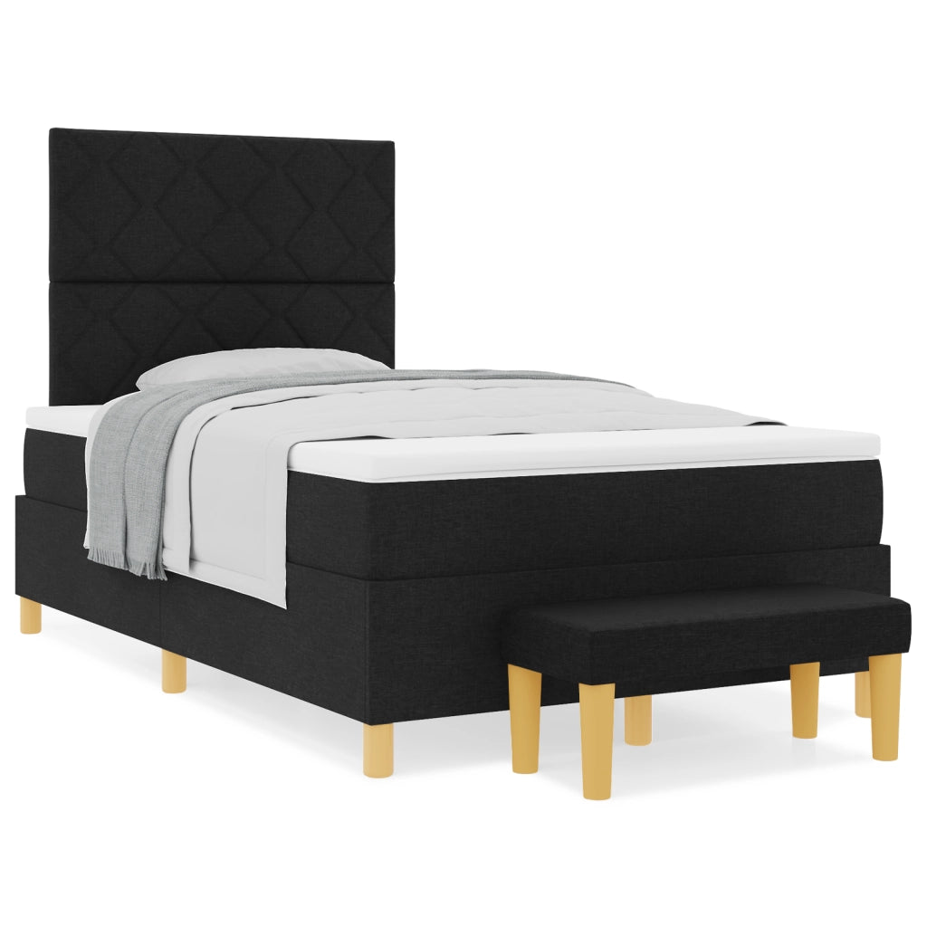 Letto a Molle con Materasso e Panchina Nera 120x200 cm Tessuto