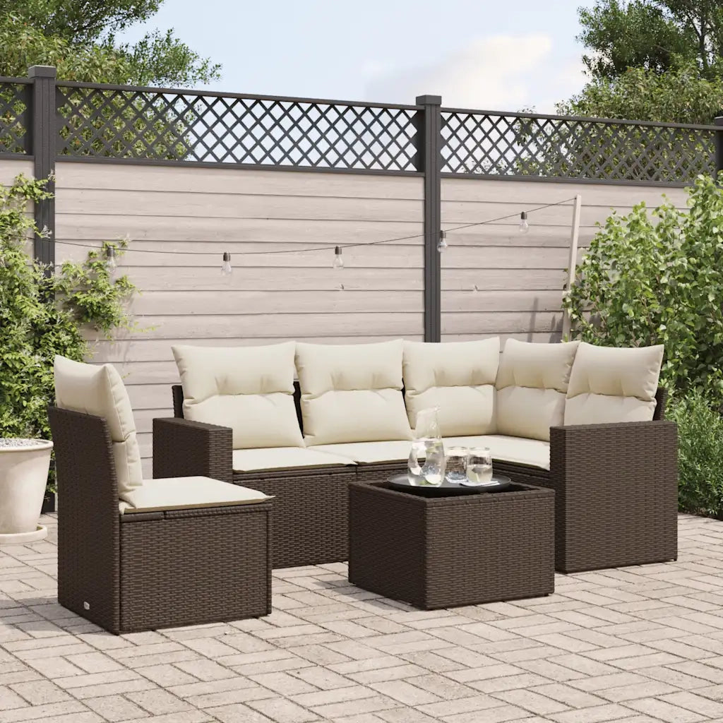 Set Divani da Giardino 6 pz con Cuscini Marrone in Polyrattan 3218973