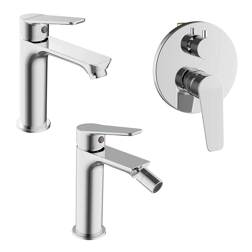 Set rubinetti lavabo, bidet e doccia con deviatore in ottone cromo linea Vegas